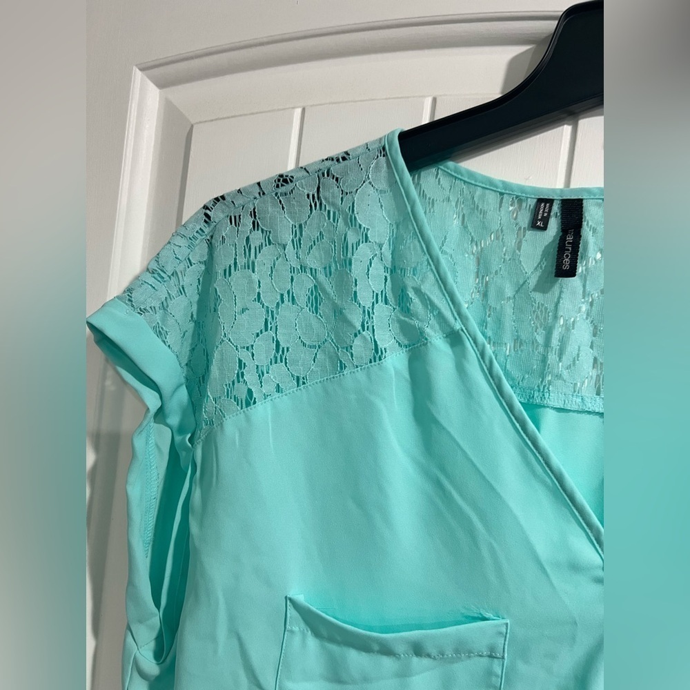 Maurice’s XL mint green lace sheer top shirt work dressy button up women’s - Picture 4 of 8